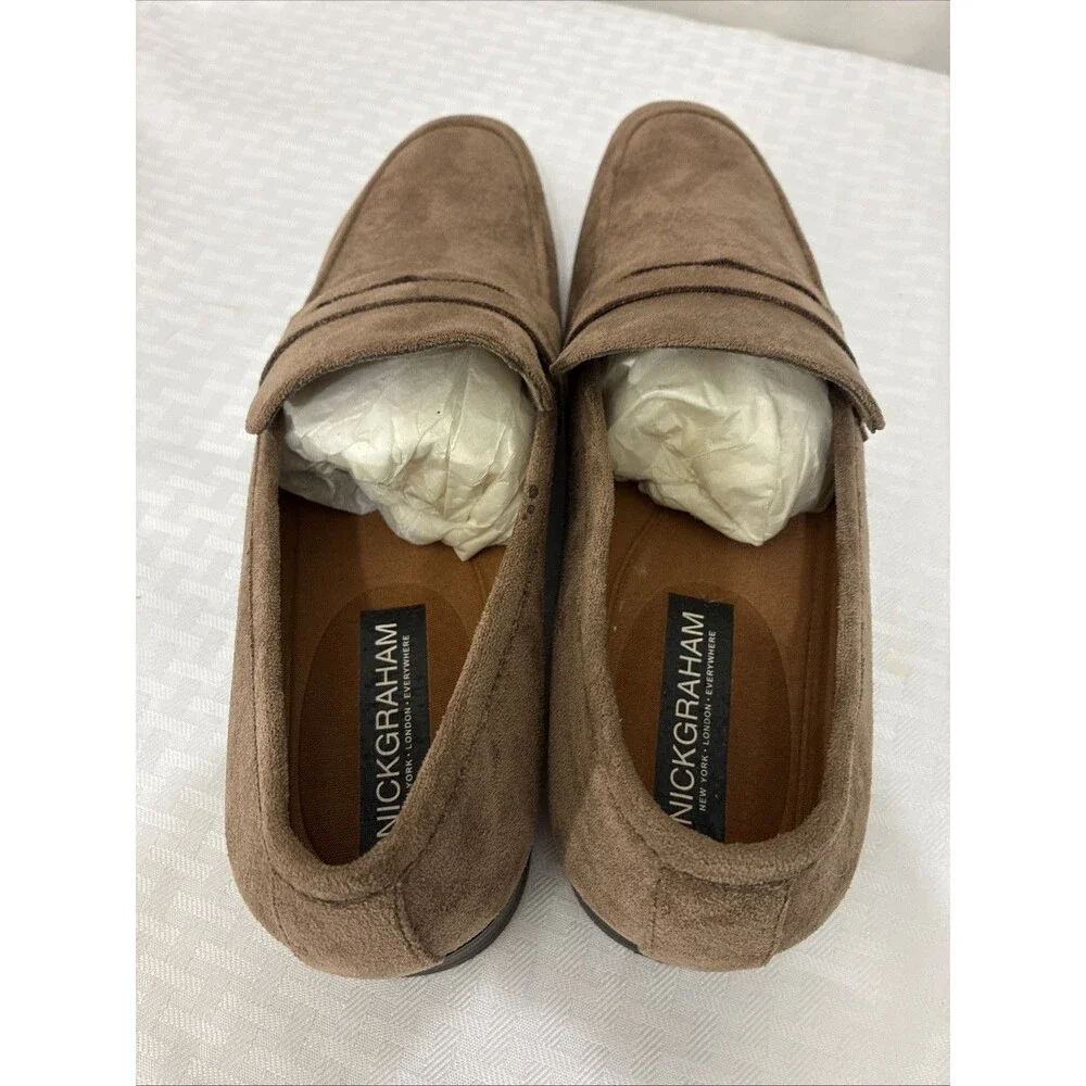 Nick Graham Altred Brown Suede Dress Shoes Loafers Slip Ons 8.5 Penny Loafers